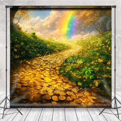 Aperturee - Aperturee St Patricks Day Backdrop Gold Coins Path Rainbow and Green Shamrocks Photography Background Irish Holiday Props