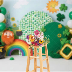 Aperturee - Aperturee St Patricks Day Backdrop Lucky Leprechaun and Rainbow with Pot of Gold Green Holiday Background