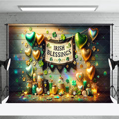 Aperturee - Aperturee St. Patrick’s Day Combo Set Backdrop Irish Blessings Green Clover Gold Balloon Background Lucky Party Decoration