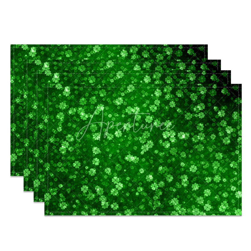 Aperturee - Aperturee St. Patrick’s Day Green Lucky Clover Pattern Set of 4 Placemats Festive Four Leaf Clover Table Mats