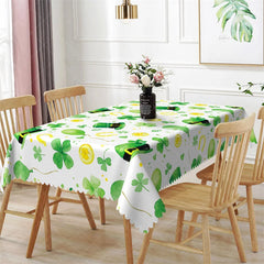 Aperturee - Aperturee St. Patrick’s Day Leprechaun Hat and Gold Coin Rectangle Tablecloth Lucky Shamrock Watercolor Table Cover