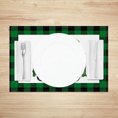 Aperturee - Aperturee St. Patricks Day Lucky Green Truck Set of 4 Placemats Shamrock and Gold Coins Buffalo Plaid Table Mats