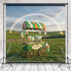 Aperturee - Aperturee St Patrick’s Day Lucky Sweets Backdrop Rainbow Cotton Candy Cart Photography Background Green Field Photo Prop