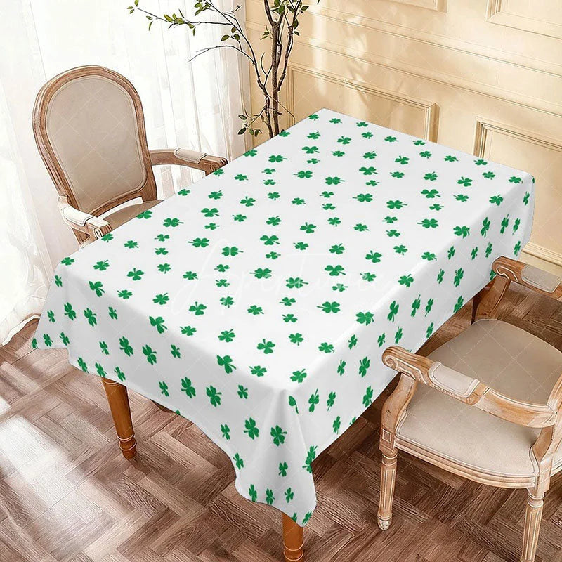 Aperturee - Aperturee St Patricks Day Rectangle Tablecloth Green Shamrocks Lucky Clovers Pattern Holiday Party Decoration