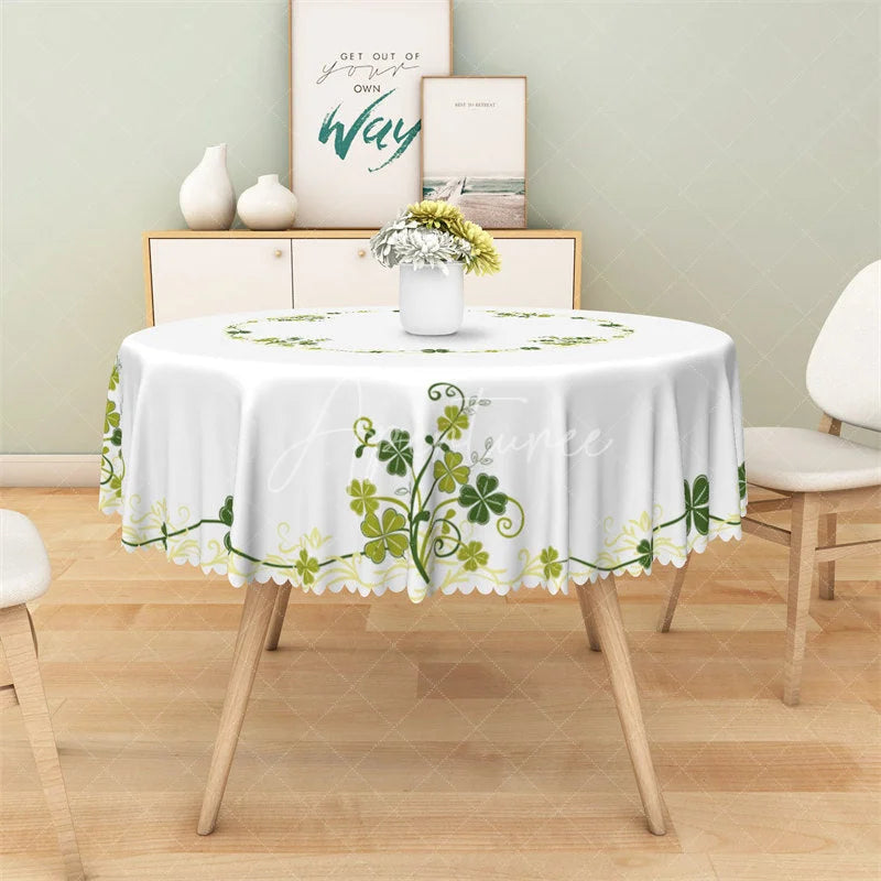 Aperturee - Aperturee St Patricks Day Shamrock Round Tablecloth Green Lucky Clover Wreath Table Cover for Spring