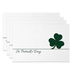Aperturee - Aperturee St. Patrick’s Day Shamrock White Linen Set of 4 Placemats Lucky Green Clover Dining Table Decor