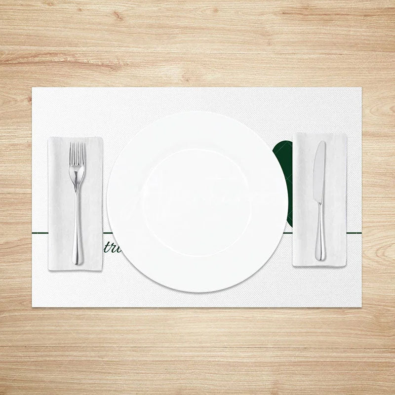 Aperturee - Aperturee St. Patrick’s Day Shamrock White Linen Set of 4 Placemats Lucky Green Clover Dining Table Decor