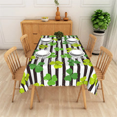 Aperturee - Aperturee St. Patrick’s Day Striped Shamrock Rectangle Tablecloth Modern Green Clover Pattern Table Cover for Spring
