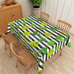 Aperturee - Aperturee St. Patrick’s Day Striped Shamrock Rectangle Tablecloth Modern Green Clover Pattern Table Cover for Spring