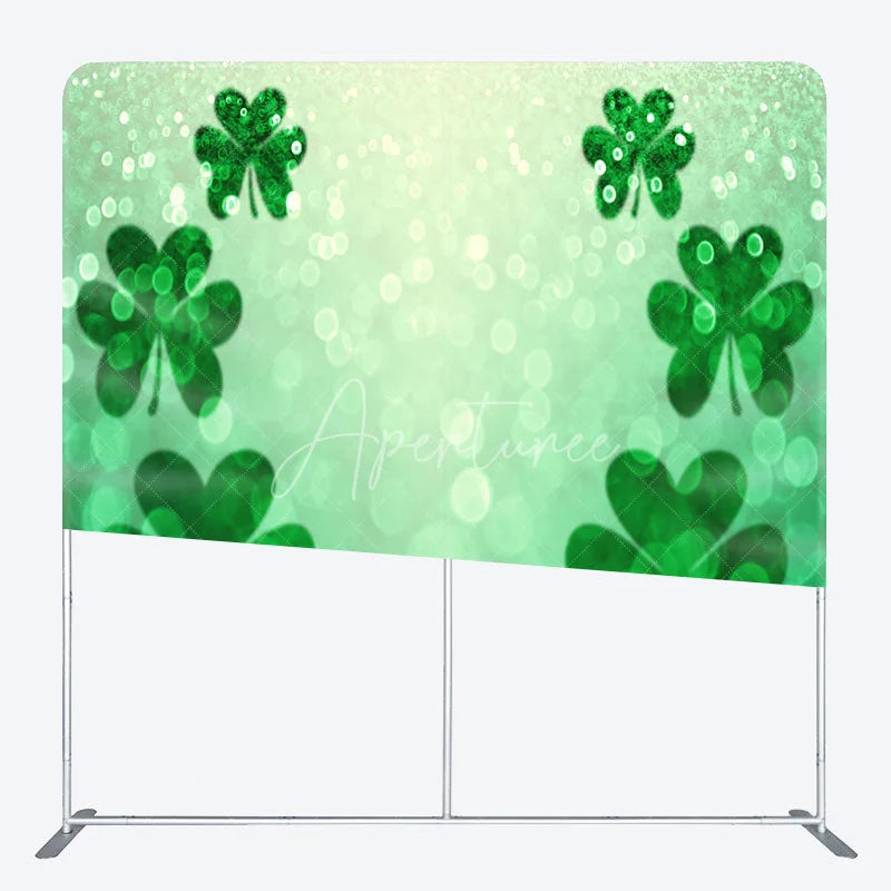 Aperturee - Aperturee St Patricks Day Tension Fabric Backdrop Green Shamrock Bokeh Background Lucky Clover Party Decoration