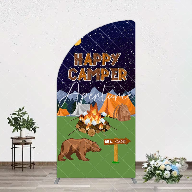Aperturee - Aperturee Starry Camping Night Bear Happy Camper Arch Backdrop