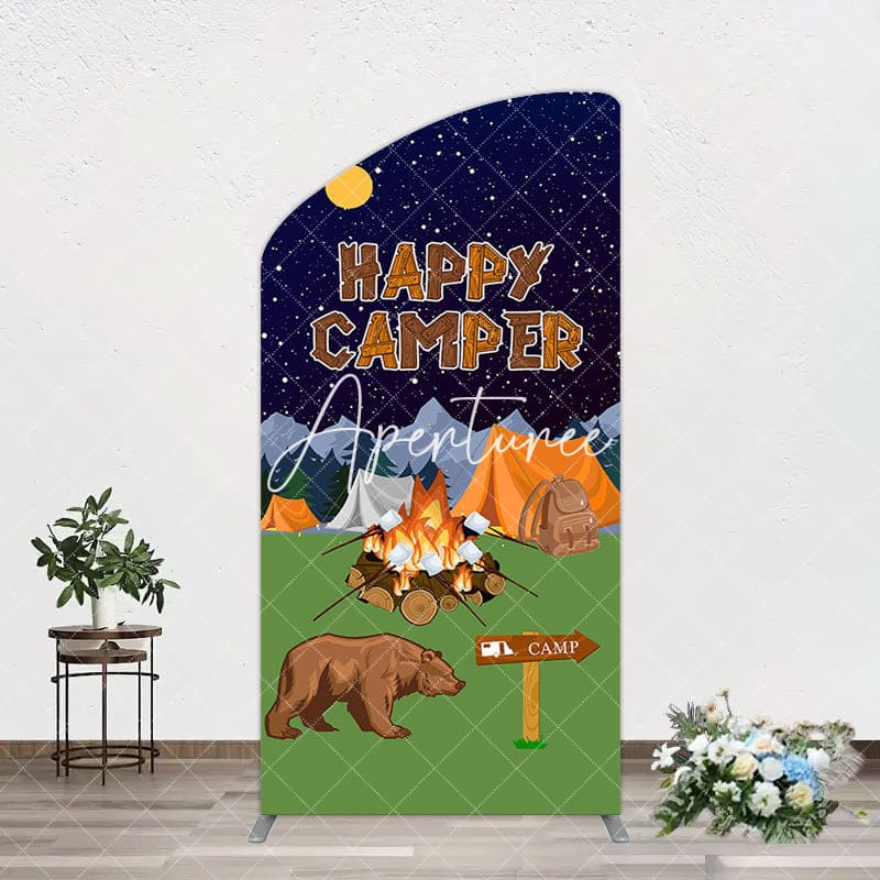 Aperturee - Aperturee Starry Camping Night Bear Happy Camper Arch Backdrop