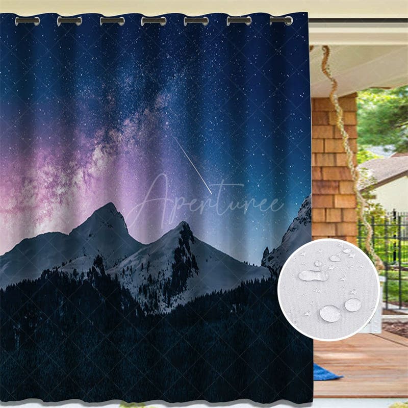Aperturee - Aperturee Starry Mountains Waterproof Outdoor Curtains For Gazebo