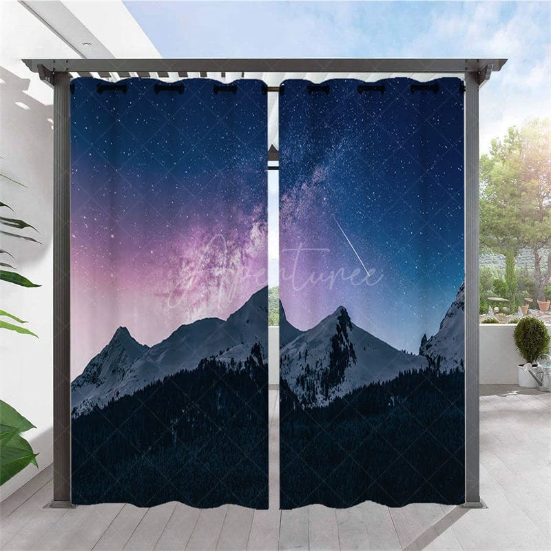 Aperturee - Aperturee Starry Mountains Waterproof Outdoor Curtains For Gazebo