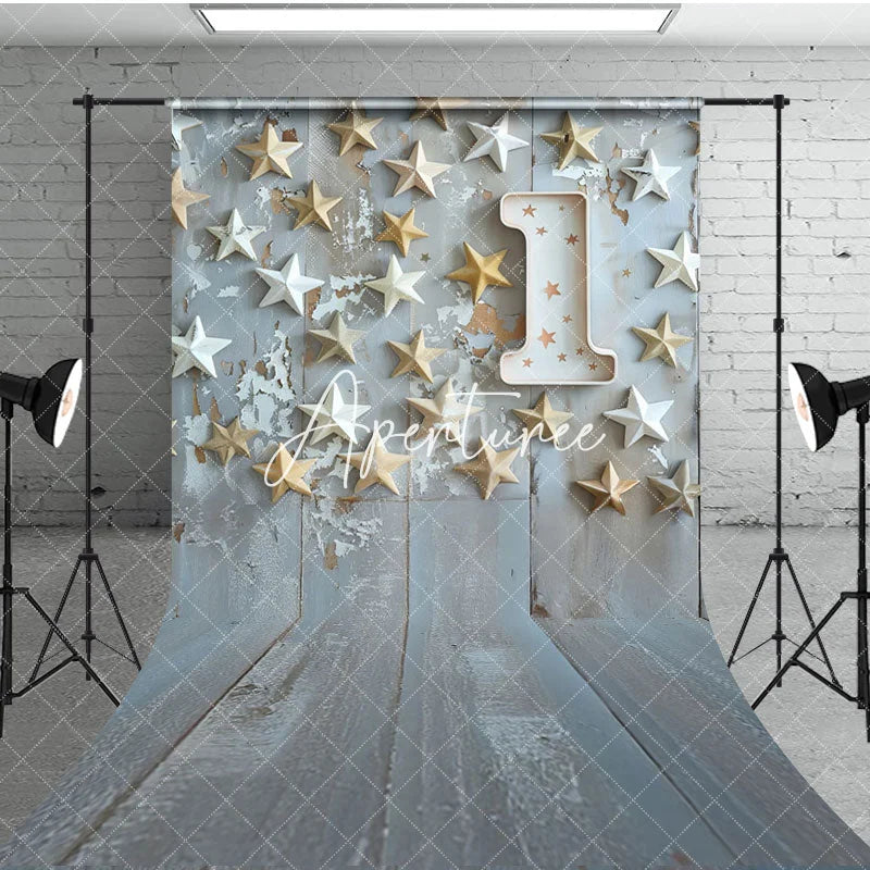 Aperturee - Aperturee Stars Wooden First Birthday Cake Smash Sweep Backdrop