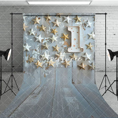 Aperturee - Aperturee Stars Wooden First Birthday Cake Smash Sweep Backdrop