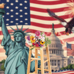 Aperturee - Aperturee Statue Of Liberty Eagle Happy Holiday Photo Backdrop