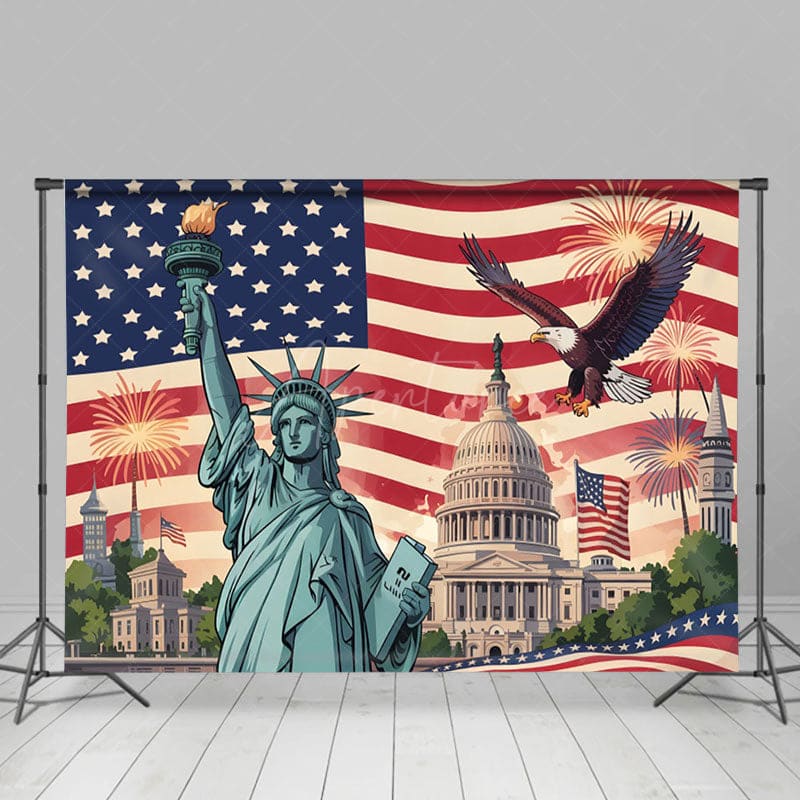 Aperturee - Aperturee Statue Of Liberty Eagle Happy Holiday Photo Backdrop
