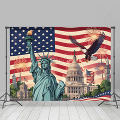 Aperturee - Aperturee Statue Of Liberty Eagle Happy Holiday Photo Backdrop