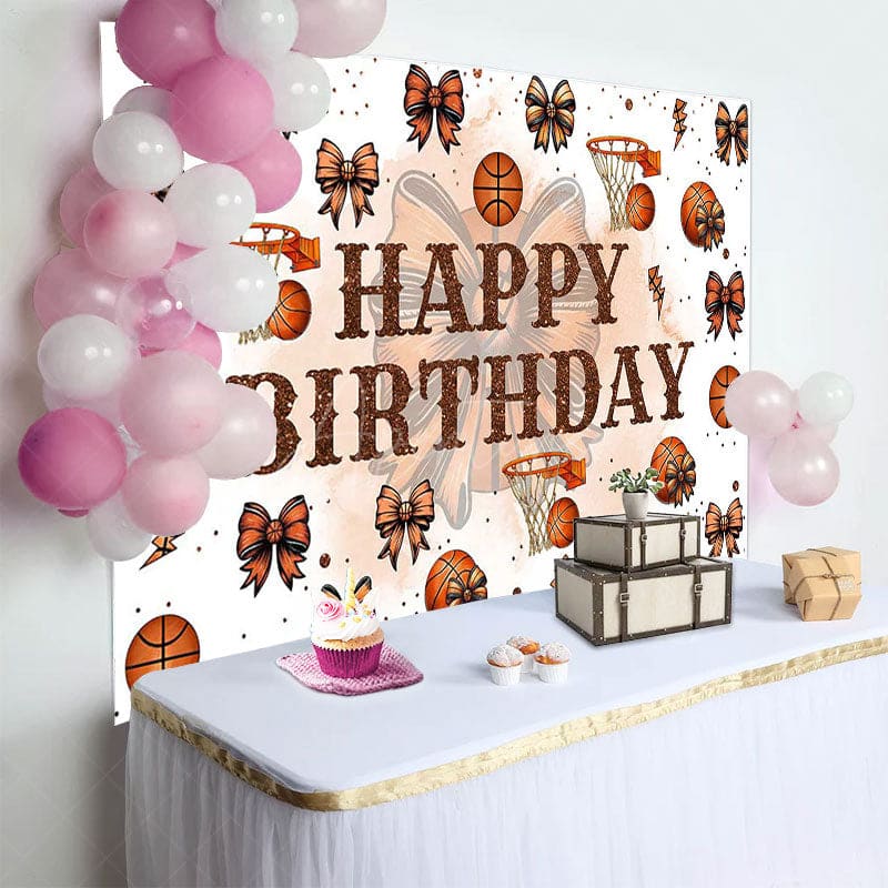 Aperturee - Aperturee Step And Repeat Bow Basketball Happy Birthday Backdrop
