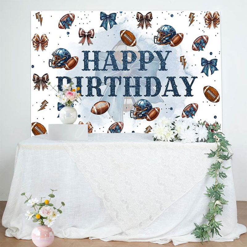 Aperturee - Aperturee Step And Repeat Bow Rugby Happy Birthday Backdrop