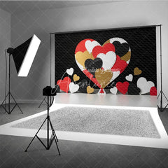Aperturee - Aperturee Stitched Hearts Valentine Day Backdrop Red Black Gold Patchwork Love Background Abstract Art Photography Prop