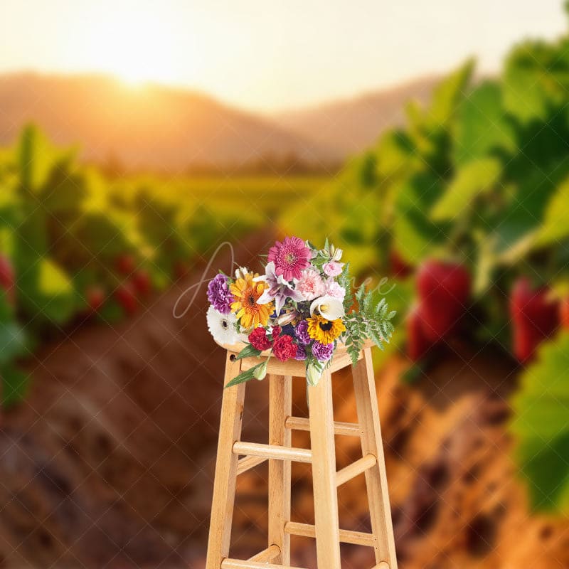 Aperturee - Aperturee Strawberry Orchard Sunset Sweet Warm Winter Backdrop