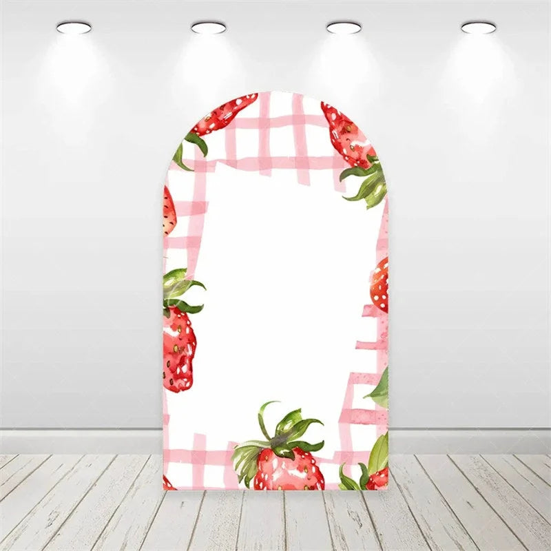 Aperturee - Aperturee Strawberry Pink Floral Backdrop Sweet First Birthday Decor for Girls Garden Party Photo Arch Background