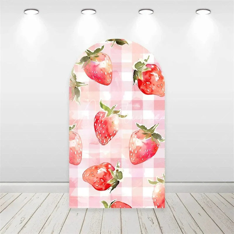 Aperturee - Aperturee Strawberry Pink Floral Backdrop Sweet First Birthday Decor for Girls Garden Party Photo Arch Background