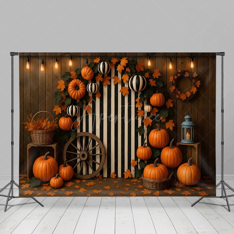 Aperturee - Aperturee Stripes Meets Pumpkins Sweet Cake Smash Backdrop