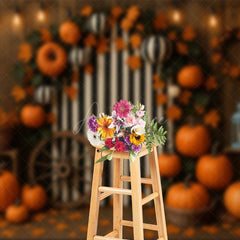 Aperturee - Aperturee Stripes Meets Pumpkins Sweet Cake Smash Backdrop