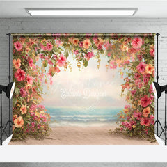 Aperturee - Aperturee Summer Beach Backdrop Tropical Hibiscus Floral Frame Hawaiian Luau Party Photography Background