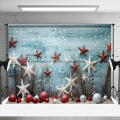 Aperturee - Aperturee Summer Beach Christmas Combo Set Backdrop Blue Wood Starfish Ornament Sand Floor Photography Prop