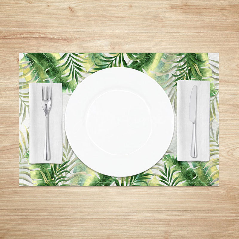 Aperturee - Aperturee Summer Botanical Placemats Set of 4 with Yellow and Green Plant Print for Cheerful Kitchen Decor
