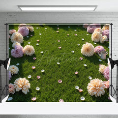 Aperturee - Aperturee Summer Dahlia Petal Green Grass Wedding Backdrop