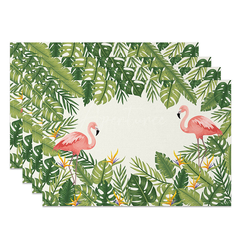 Aperturee - Aperturee Summer Flamingo and Monstera Placemats Set of 4 Pink Tropical Design for Beach Party Table Decor