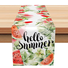 Aperturee - Aperturee Summer Floral Table Runner with Watermelon and Ice Lolly Print for Tropical Beach Party and Kitchen Decor