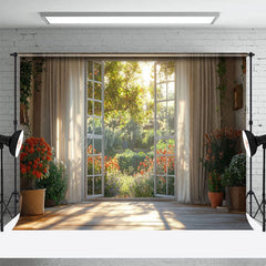 Aperturee - Aperturee Summer Flower Landscape Sunlight Window Photo Backdrop