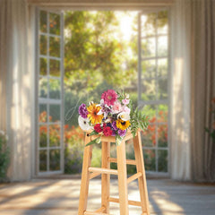 Aperturee - Aperturee Summer Flower Landscape Sunlight Window Photo Backdrop