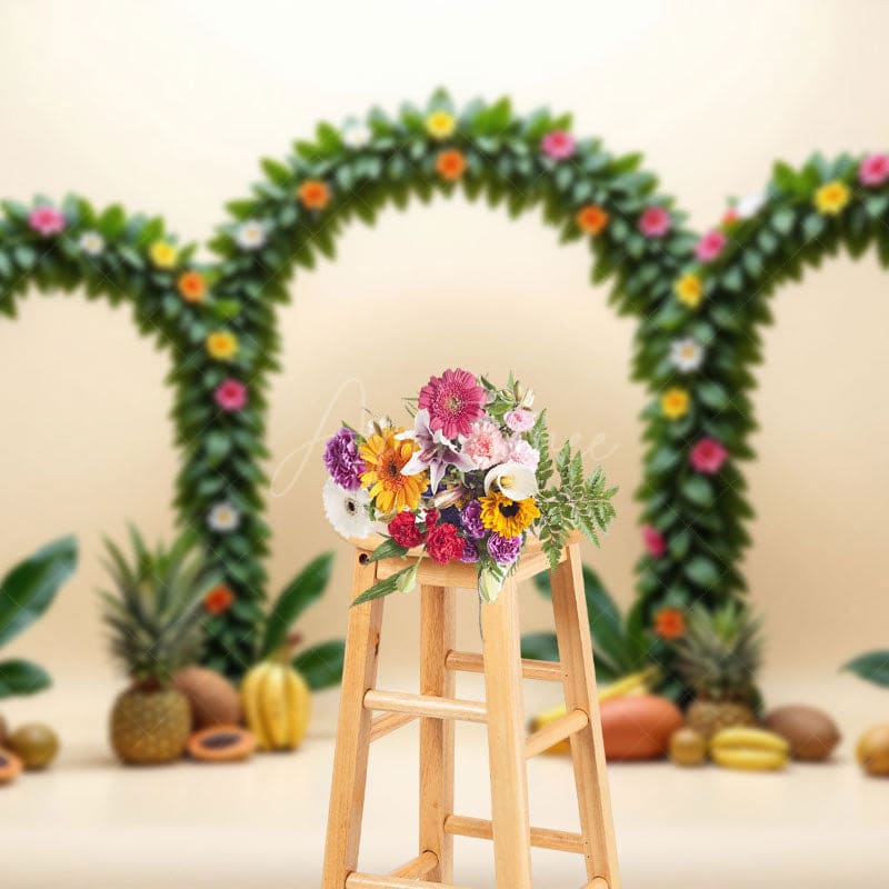 Aperturee - Aperturee Summer Fruit Arches Hawaii Cartoon Holiday Backdrop