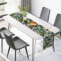 Aperturee - Aperturee Summer Fruit Table Runner with Abstract Lemon and Pink Floral Print for Kitchen and Outdoor Party Decor