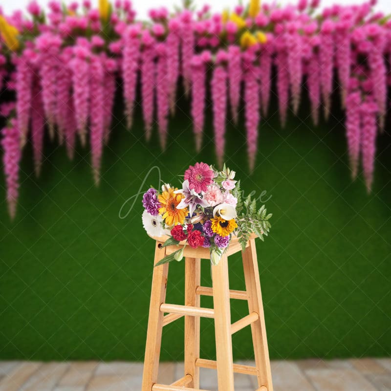 Aperturee - Aperturee Summer Fuschia Greenery Wall Photography Backdrop