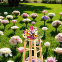 Aperturee - Aperturee Summer Green Lawn Rose Bouquet Wedding Photo Backdrop