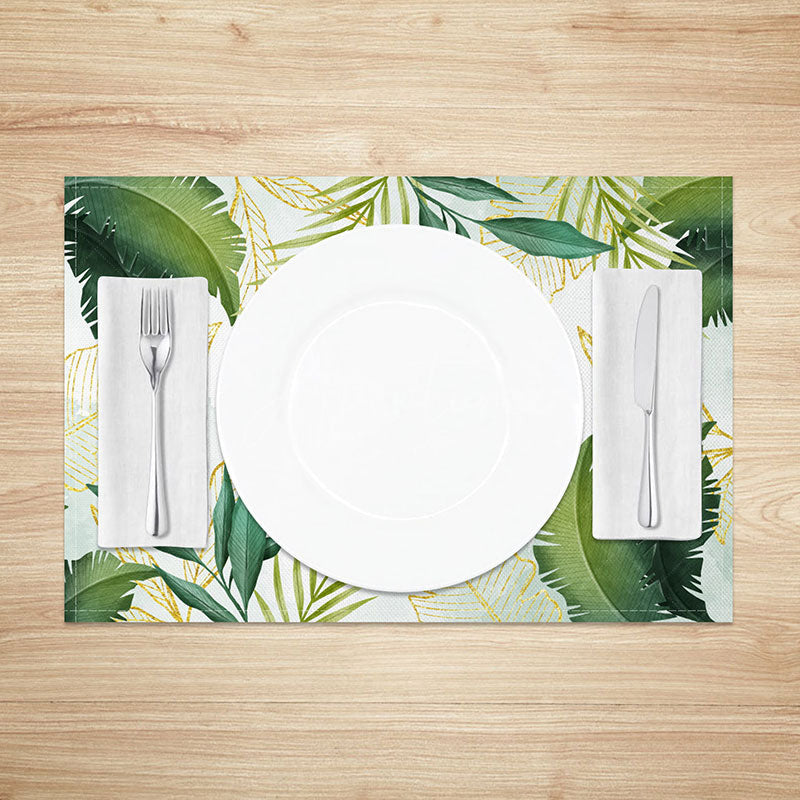 Aperturee - Aperturee Summer Green Leaf Placemats Set of 4 Tropical Botanical Plant Print for Everyday Kitchen Dining Decor