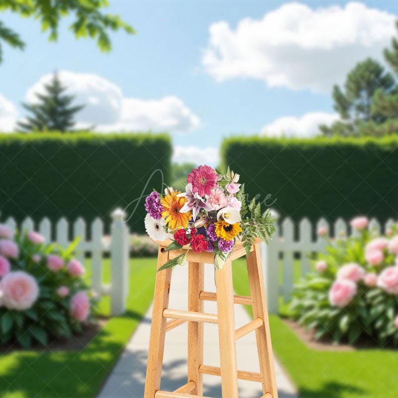 Aperturee - Aperturee Summer Greenery Garden Pink Flowers Wedding Backdrop