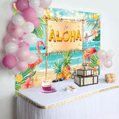 Aperturee - Aperturee Summer Hawaiian Flamingo Aloha Birthday Backdrop