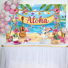 Aperturee - Aperturee Summer Hawaiian Flamingo Beach Birthday Backdrop