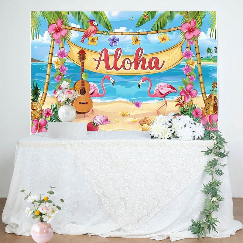 Aperturee - Aperturee Summer Hawaiian Flamingo Beach Birthday Backdrop