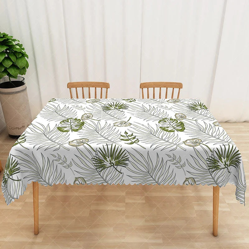 Aperturee - Aperturee Summer Hawaiian Rectangle Tablecloth with Tropical Plants for Luau Jungle and Beach Party Decorations