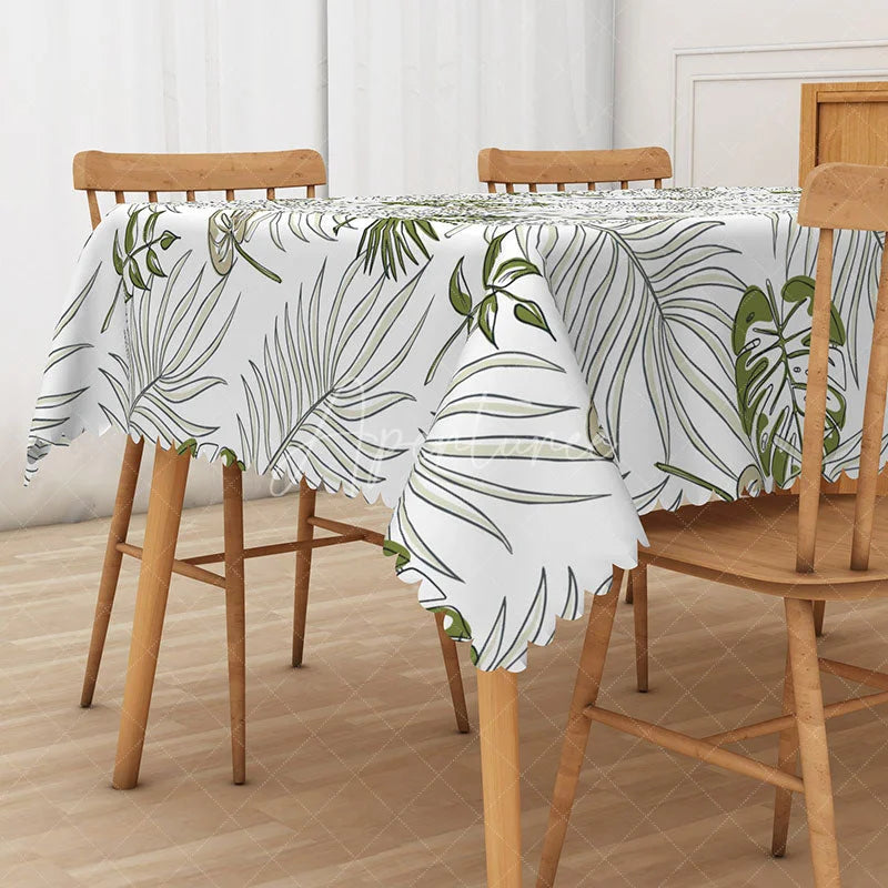 Aperturee - Aperturee Summer Hawaiian Rectangle Tablecloth with Tropical Plants for Luau Jungle and Beach Party Decorations
